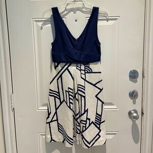 HD in Paris Anthropologie Navy White Geometric A-Line V-cut Mini Dress Size 0